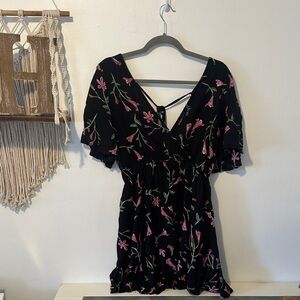 Angie Black Dress with Pink Floral Design